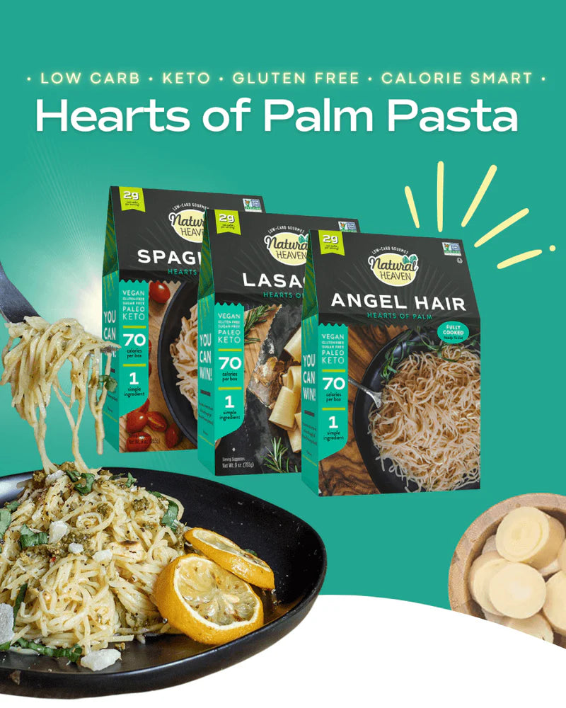 Natural Heaven Hearts of Palm Pasta Variety Pack - Low Carb Pasta, Gluten-Free, Keto Pasta Noodles, Lasagna, Angel Hair Pasta & Spaghetti Noodles - Pack of 6