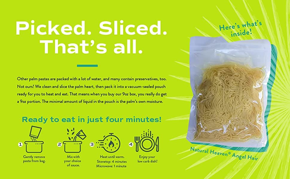 Natural Heaven Hearts of Palm Pasta Variety Pack - Low Carb Pasta, Gluten-Free, Keto Pasta Noodles, Lasagna, Angel Hair Pasta & Spaghetti Noodles - Pack of 6