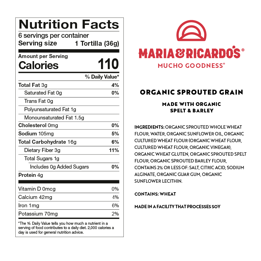 Maria & Ricardo's Organic Sprouted Tortillas, USDA Certified Organic - Pack of 3