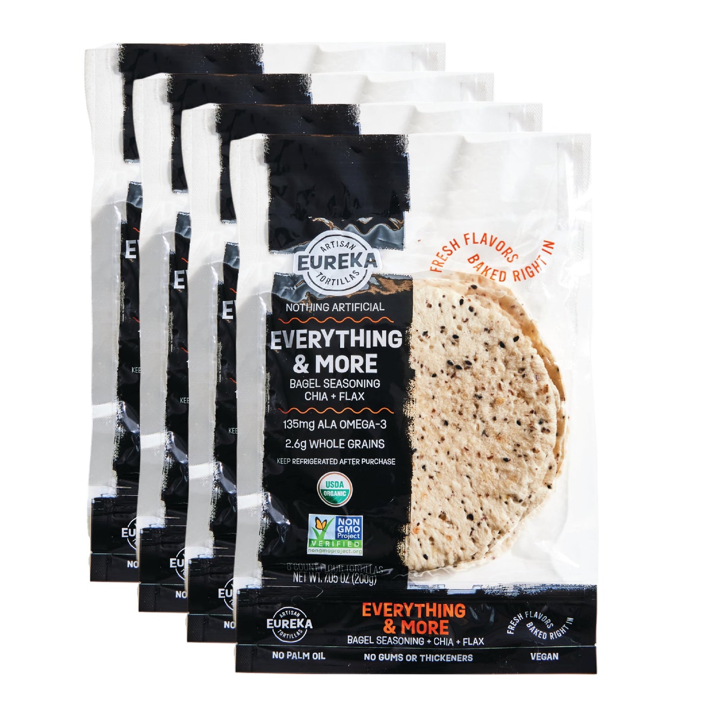 Eureka Tortilla Organic Everything & More Artisan Flour Tortillas - Vegan, Non-GMO, Low - 6” Mini Wrap Whole Grains - Pack of 4