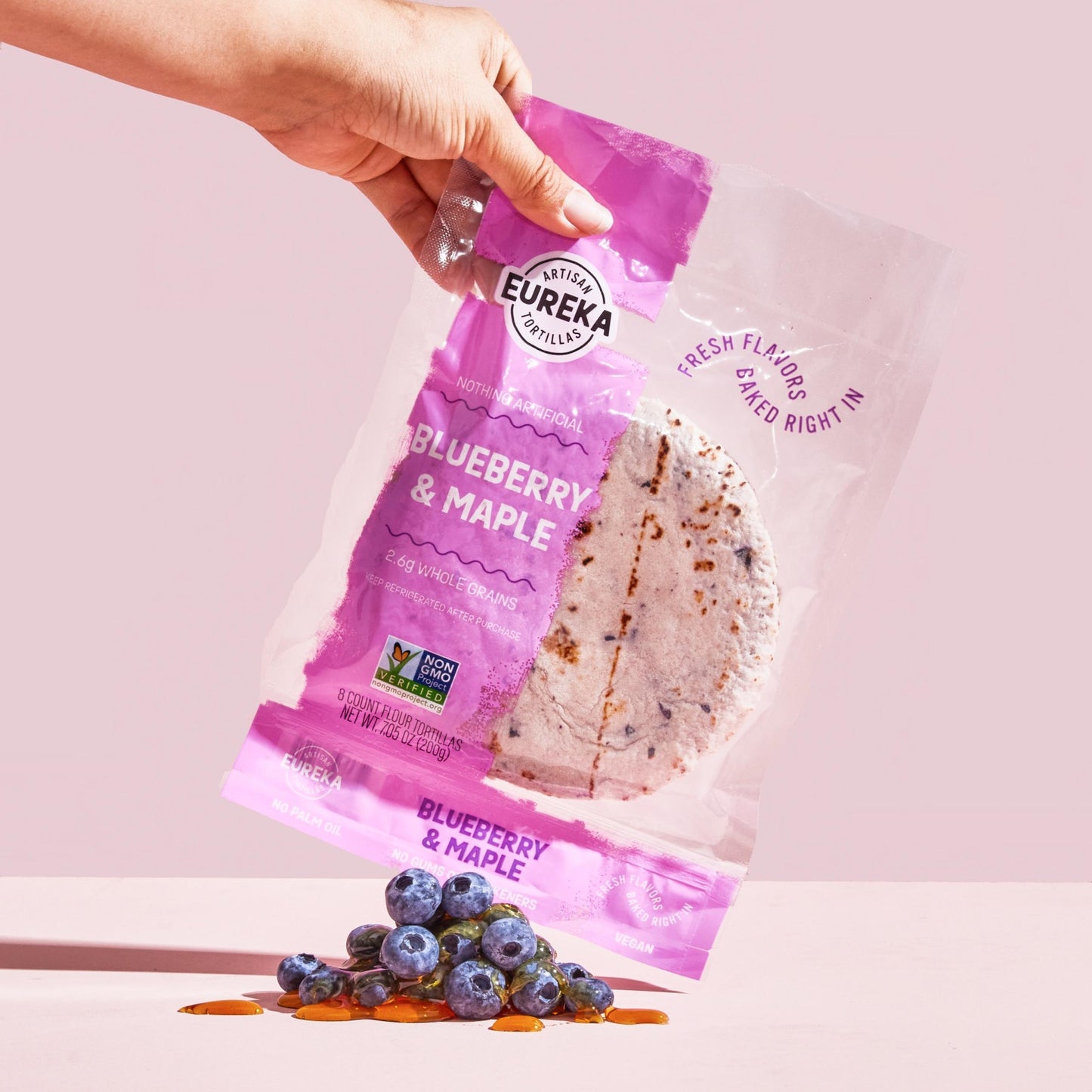Eureka Tortilla Blueberry & Maple Artisan Flour Tortillas - Vegan, Non-GMO, Low - 6” Mini Wrap Whole Grains - Pack of 4