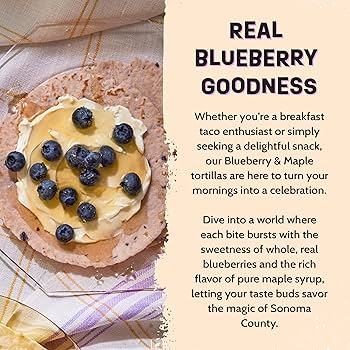 Eureka Tortilla Blueberry & Maple Artisan Flour Tortillas - Vegan, Non-GMO, Low - 6” Mini Wrap Whole Grains - Pack of 4