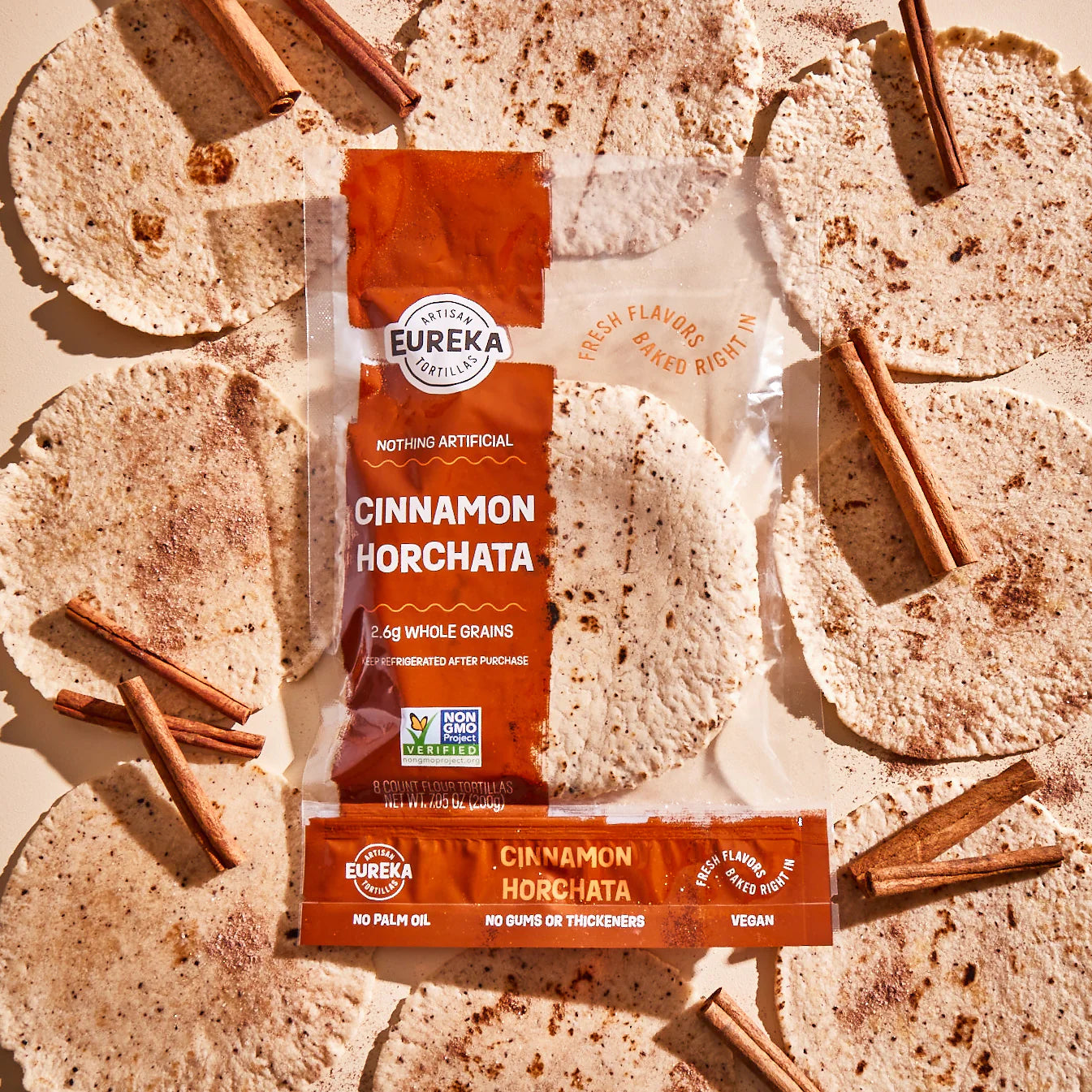 Eureka Tortilla Cinnamon Horchata Artisan Flour Tortillas - Vegan, Non-GMO, Low - 6” Mini Wrap Whole Grains - Pack of 4