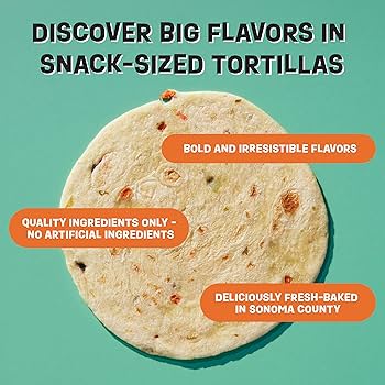 Eureka Tortilla Pickled Jalapeño & Carrot Artisan Flour Tortillas - Vegan, Non-GMO, Low - 6” Mini Wrap Whole Grains - Pack of 4