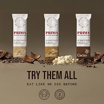 PRIMA ANCESTRAL PROTEIN BAR Grass Fed Protein Bars, Mocha - Seed Oil Free, Gluten Free, Low Carb Snacks - Pack of 7