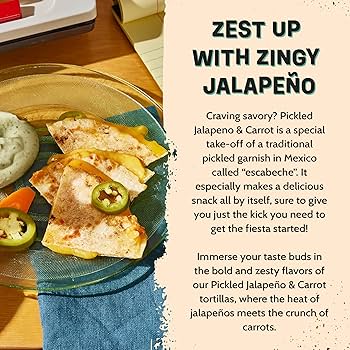 Eureka Tortilla Pickled Jalapeño & Carrot Artisan Flour Tortillas - Vegan, Non-GMO, Low - 6” Mini Wrap Whole Grains - Pack of 4