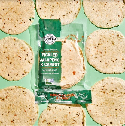 Eureka Tortilla Pickled Jalapeño & Carrot Artisan Flour Tortillas - Vegan, Non-GMO, Low - 6” Mini Wrap Whole Grains - Pack of 4