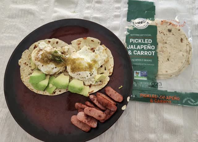 Eureka Tortilla Pickled Jalapeño & Carrot Artisan Flour Tortillas - Vegan, Non-GMO, Low - 6” Mini Wrap Whole Grains - Pack of 4