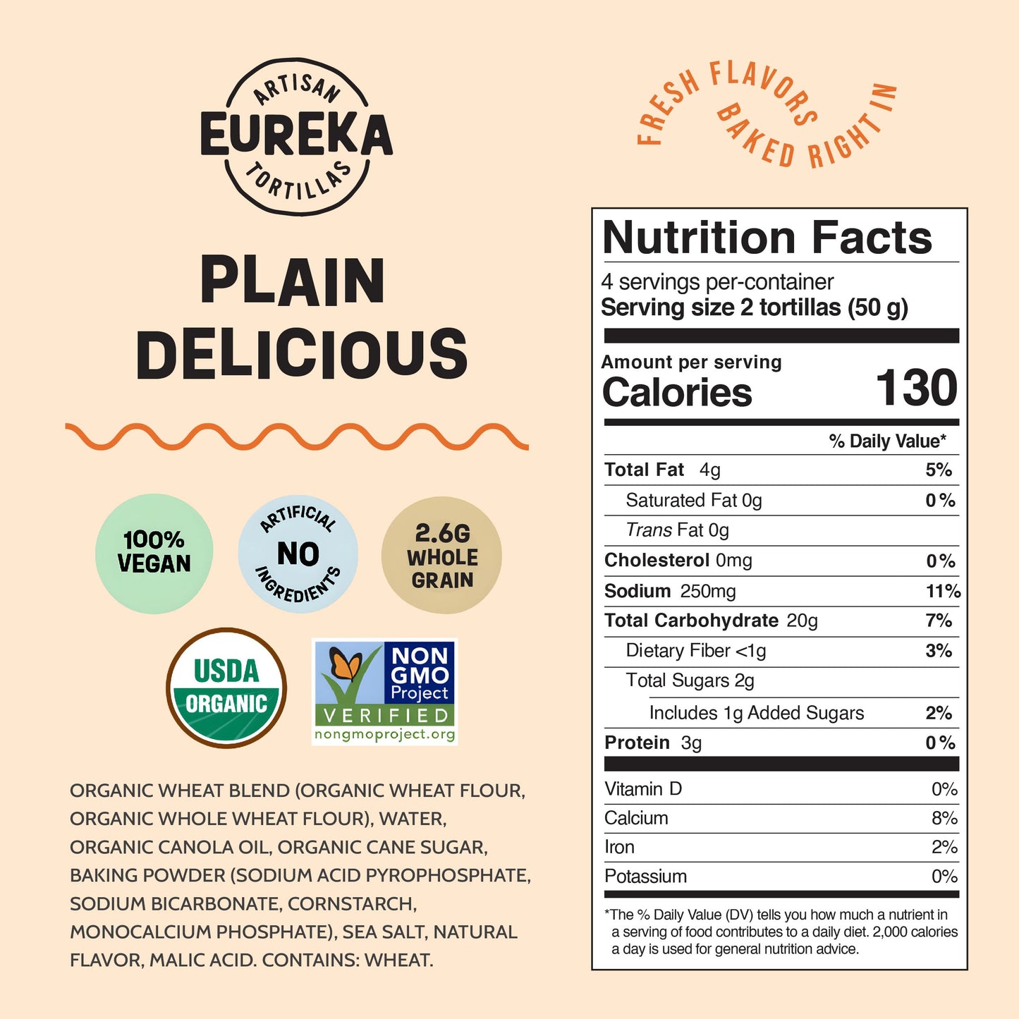 Eureka Tortilla Organic Plain Artisan Flour Tortillas - Vegan, Non-GMO, Low - 6” Mini Wrap Whole Grains - Pack of 4