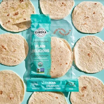 Eureka Tortilla Organic Plain Artisan Flour Tortillas - Vegan, Non-GMO, Low - 6” Mini Wrap Whole Grains - Pack of 4
