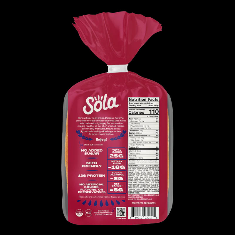 SOLA Sweet and Buttery Hot Dog Buns - 4 included