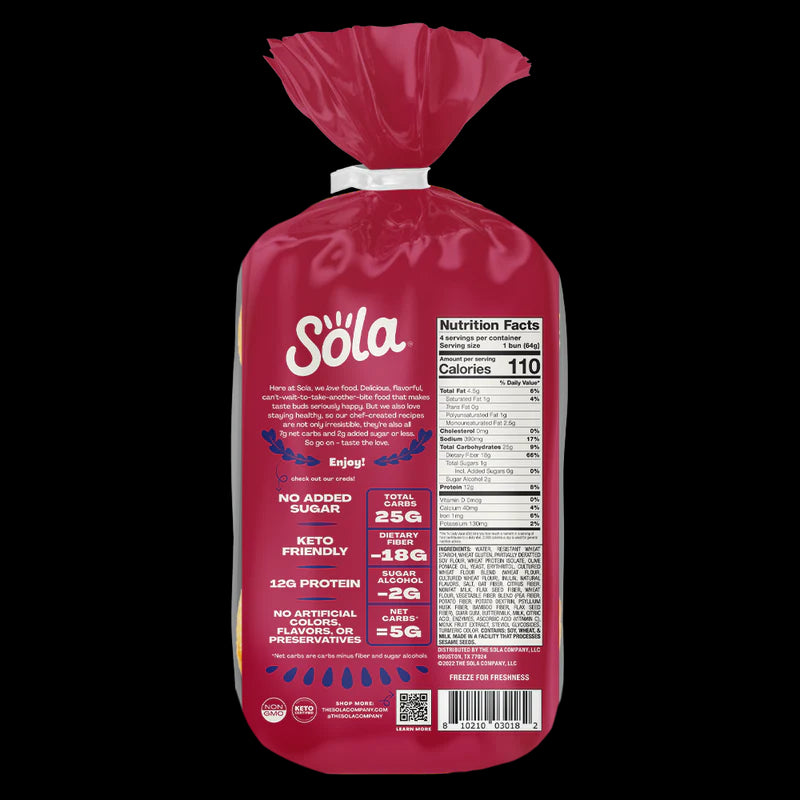 SOLA Sweet and Buttery Hamburger Buns - 4 included