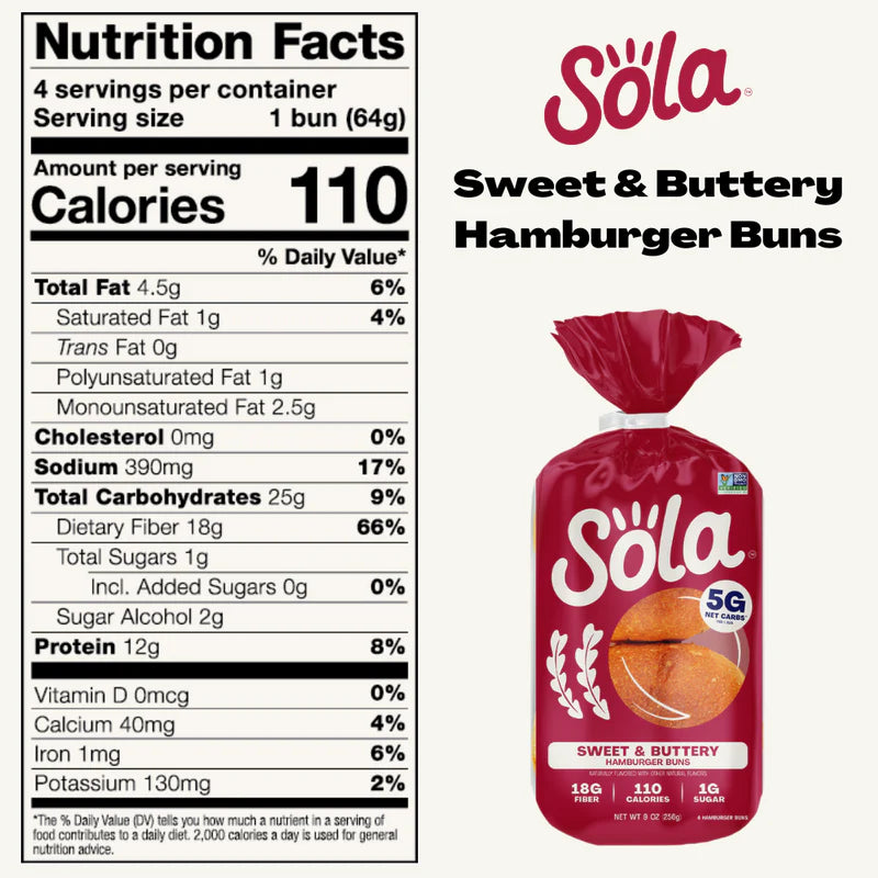 SOLA Sweet and Buttery Hamburger Buns - 4 included