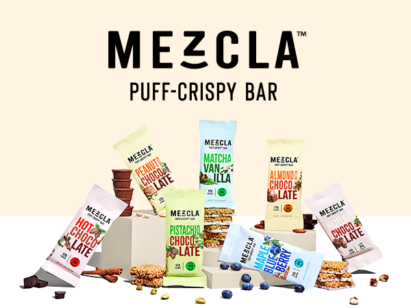 Mezcla Puff Crispy Protein Bars, Variety Pack - Gluten Free & Vegan Protein Bars, 10g Protein, Alt for Crispy Rice Treat, Granola Bars & Breakfast Bars - Pack of 8