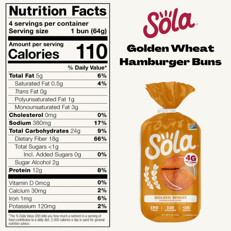SOLA Golden Wheat Hamburger Buns - includes 4