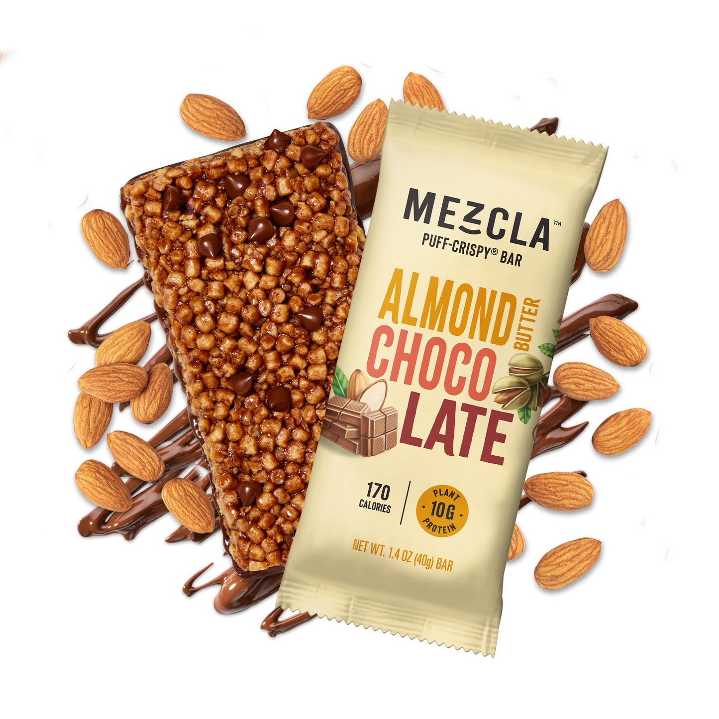 Mezcla Puff Crispy Protein Bars, Variety Pack - Gluten Free & Vegan Protein Bars, 10g Protein, Alt for Crispy Rice Treat, Granola Bars & Breakfast Bars - Pack of 8