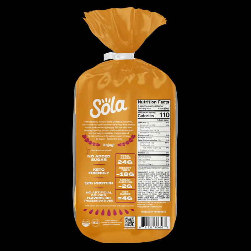 SOLA Golden Wheat Hamburger Buns - includes 4