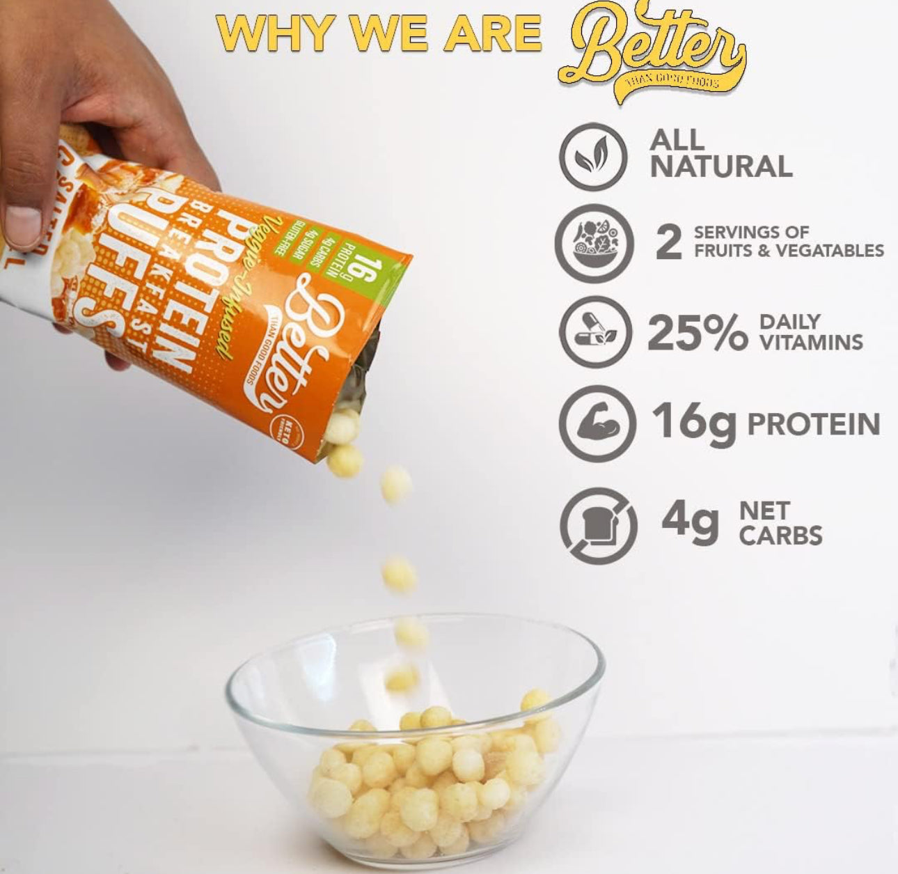 Better Than Good Sweet & Savory Puffs - Keto, Gluten-Free Protein Puffs - Paleo, Low Sugar, Low Calorie, Diabetic Friendly Snacks | Veggie Infused Protein Breakfast Puffs - Variety Pack of 8