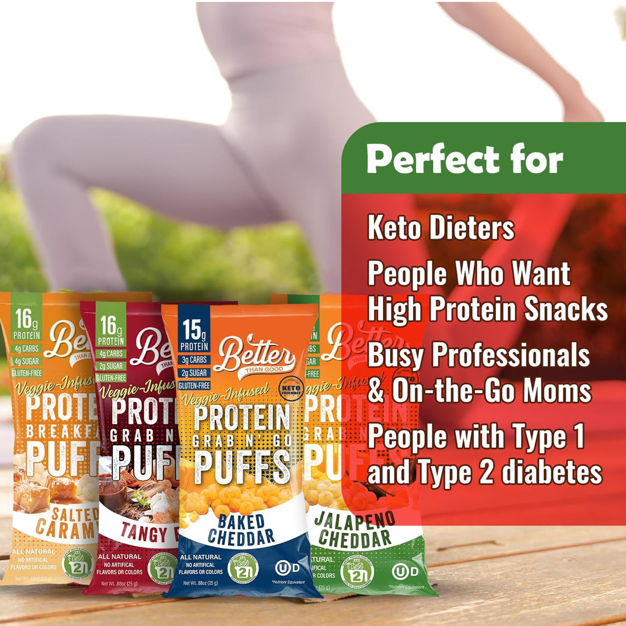 Better Than Good Savory Puffs - Keto, Gluten-Free Protein Puffs - Paleo, Low Sugar, Low Calorie, Diabetic Friendly Snacks | Veggie Infused Protein Breakfast Puffs - Variety Pack of 8