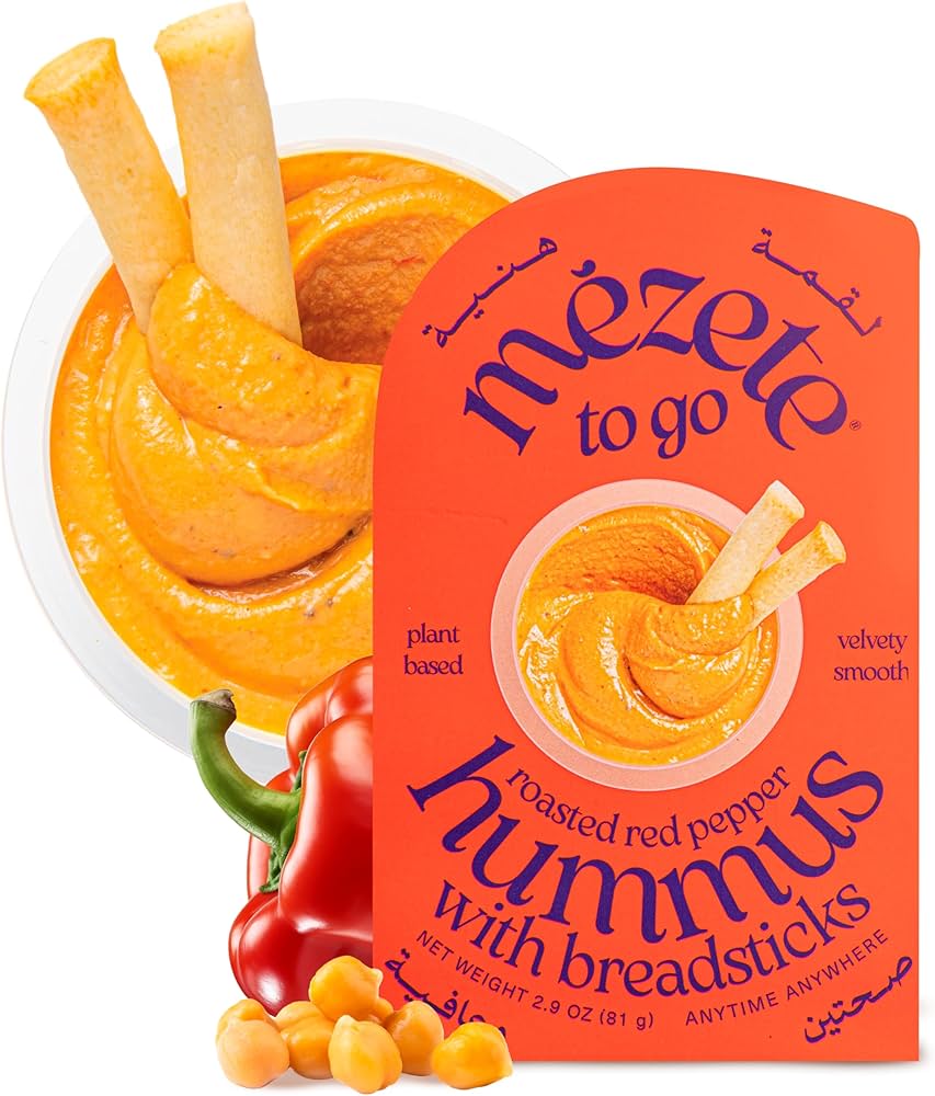 Mezete Customer Favorite Hummus  Dip Pack with Breadsticks | All Natural | On the Go | Plant Based | Preservative-Free - Pack of 6