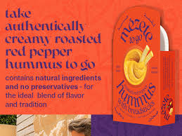 Mezete Roasted Red Pepper Hummus | Tahini Rich Chickpea Dip with Breadsticks | All Natural | On the Go | Plant Based | Preservative-Free - Pack of 6