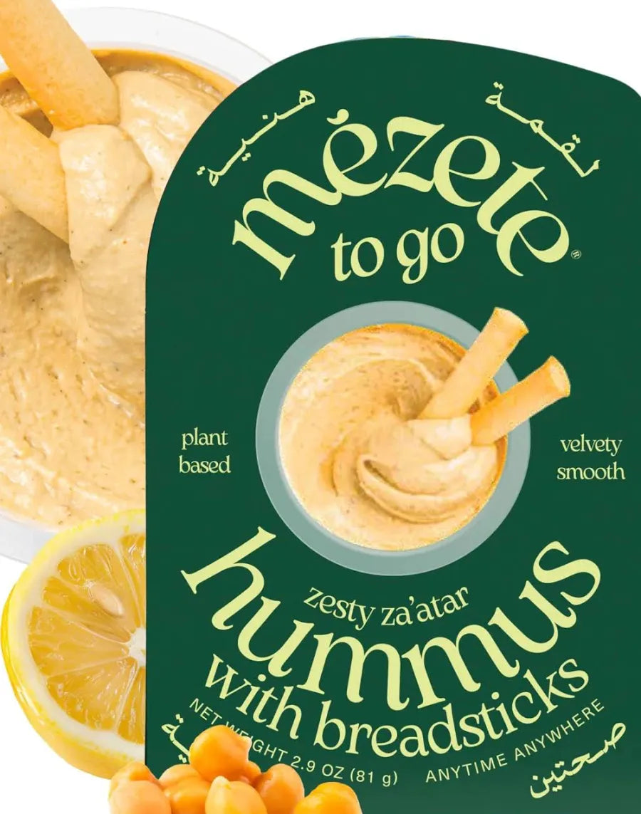 Mezete Zesty Za'atar (Thyme) Hummus  Dip with Breadsticks | All Natural | On the Go | Plant Based | Preservative-Free - Pack of 6