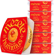 Mezete Red Hot Chili Hummus Dip Snack | No Added Oils | Preservatives-Free | Halal | Vegan Dips & Spreads | Authentic Middle Eastern Taste | Great for Pita, Chips & Charcuterie - Pack of 6