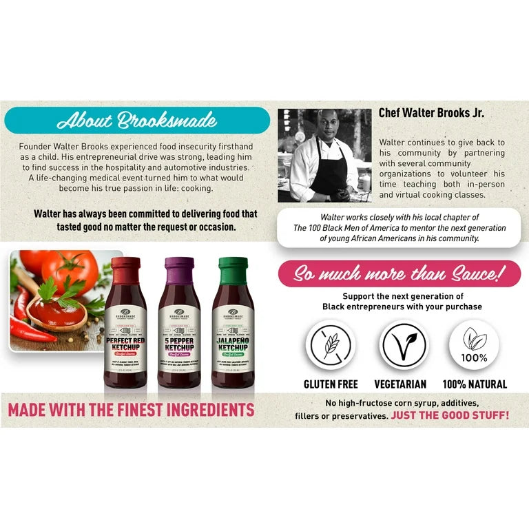 Brooksmade Gourmet Foods Soulful Sauces, Jalapeño Ketchup - Gluten Free, No High Fructose Corn Syrup All Natural Spicy Ketchup Made with Organic Tomatoes, 12 oz - Pack of 2