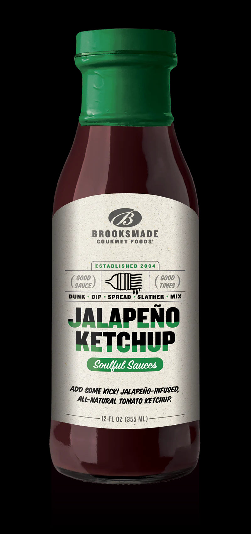 Brooksmade Gourmet Foods Soulful Sauces, Jalapeño Ketchup - Gluten Free, No High Fructose Corn Syrup All Natural Spicy Ketchup Made with Organic Tomatoes, 12 oz - Pack of 2