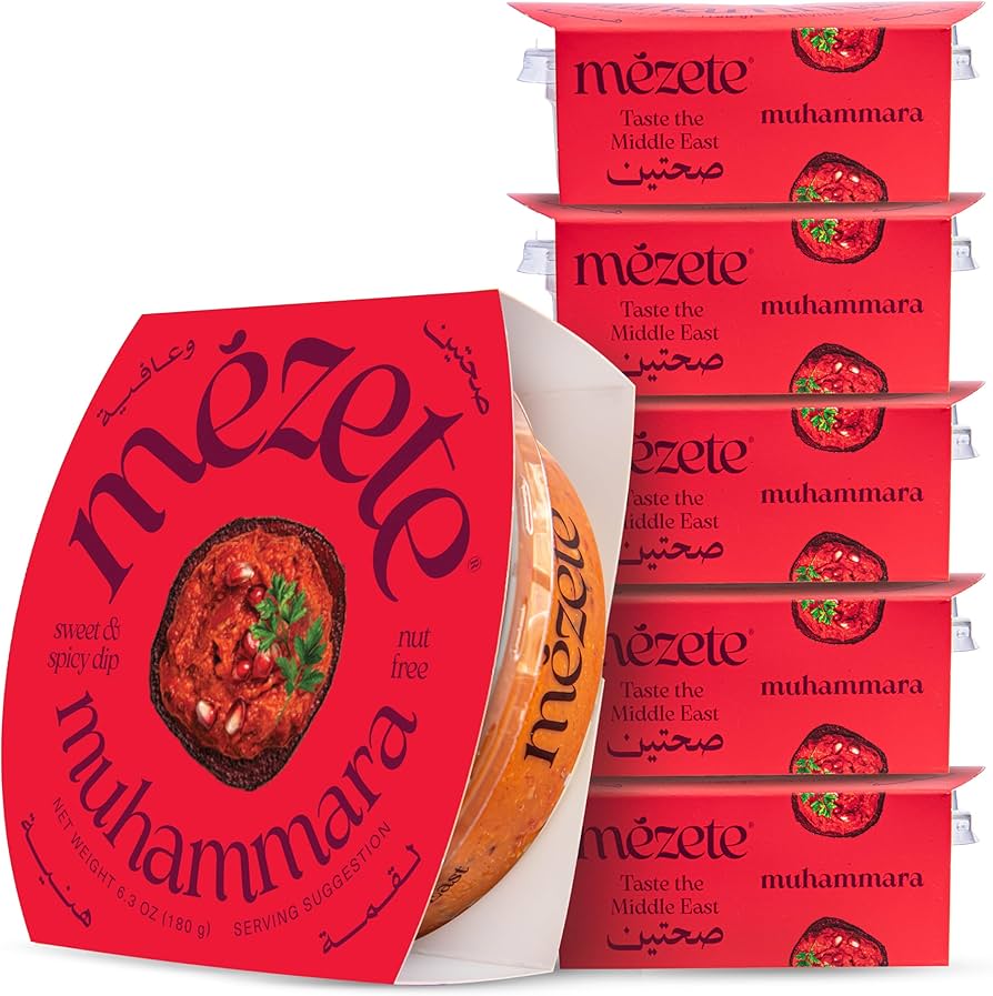 Mezete Muhammara Hummus Dip Snack | No Added Oils | Preservatives-Free | Halal | Vegan Dips & Spreads | Authentic Middle Eastern Taste | Great for Pita, Chips & Charcuterie - Pack of 6
