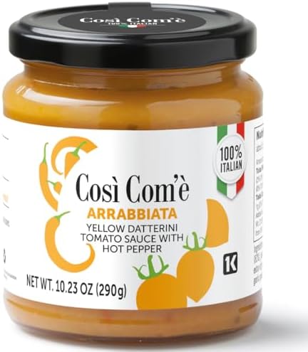 Così Com'è Italian Arrabiata Pasta Sauce, Yellow Datterino Tomatoes Sauce with Chili Pepper, Non- GMO - Pack of 3