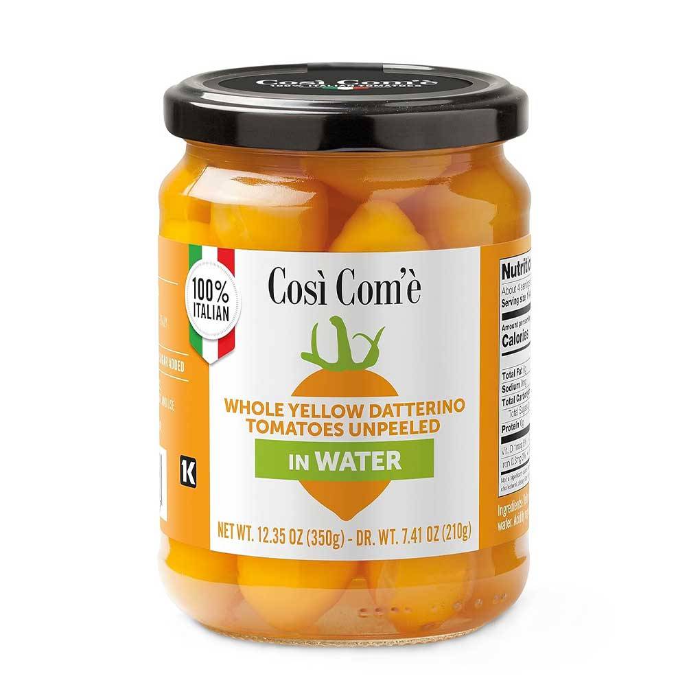 Così Com'è Italian Yellow Datterino Tomatoes unpeeled in water, low-acid, No additives, no preservatives, Non-GMO, Product of Italy - Pack of 3