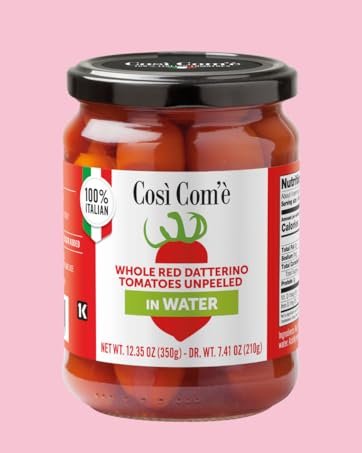 Così Com'è Italian Datterino Red Tomatoes Unpeeled in Water, Low-acid, No additives, No preservatives, 100% Natural, Non-GMO, Product of Italy - Pack of 3