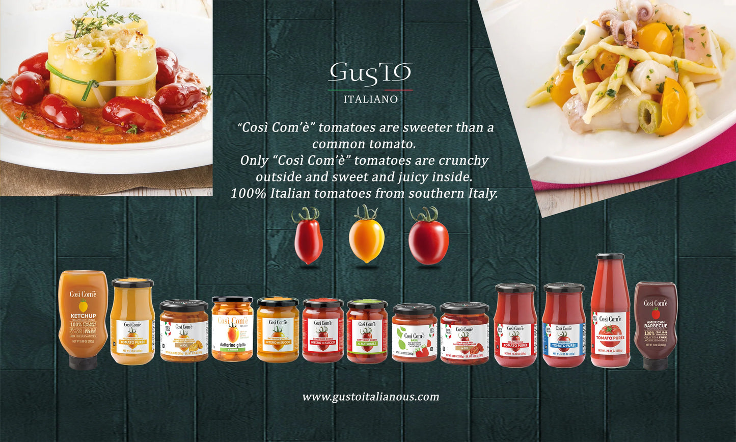 Così Com'è Italian Red Datterini Tomatoes in Juice, Low-acid, No additives, No preservatives, 100% Natural, Non-GMO, Product of Italy - Pack of 3