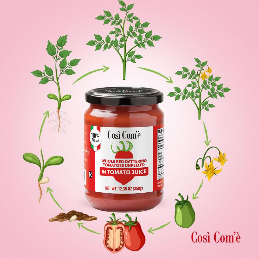 Così Com'è Italian Red Datterini Tomatoes in Juice, Low-acid, No additives, No preservatives, 100% Natural, Non-GMO, Product of Italy - Pack of 3