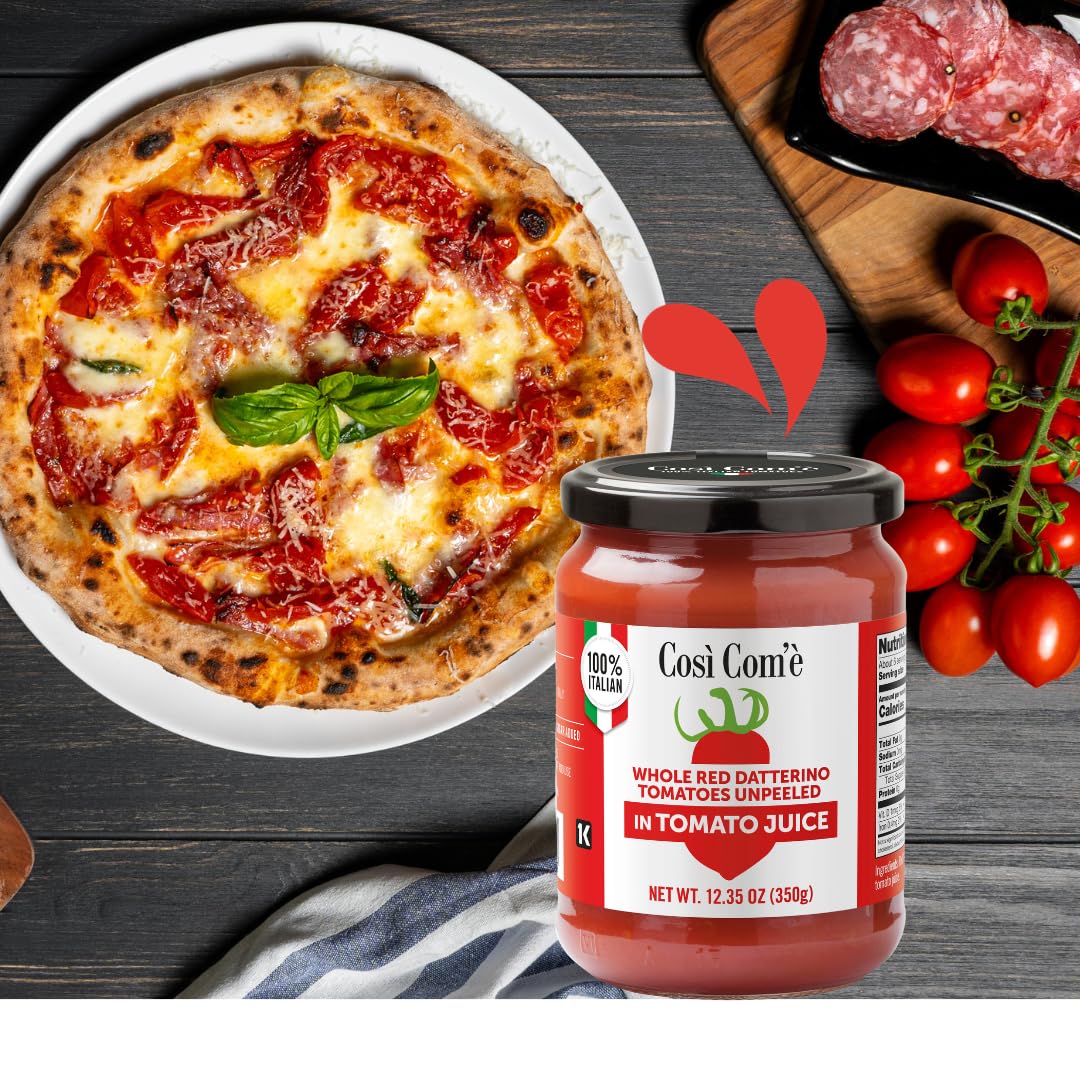 Così Com'è Italian Red Datterini Tomatoes in Juice, Low-acid, No additives, No preservatives, 100% Natural, Non-GMO, Product of Italy - Pack of 3