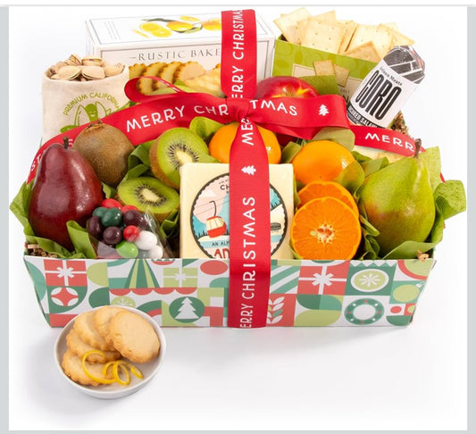Deluxe Christmas Fruit & Cheese Gift Basket