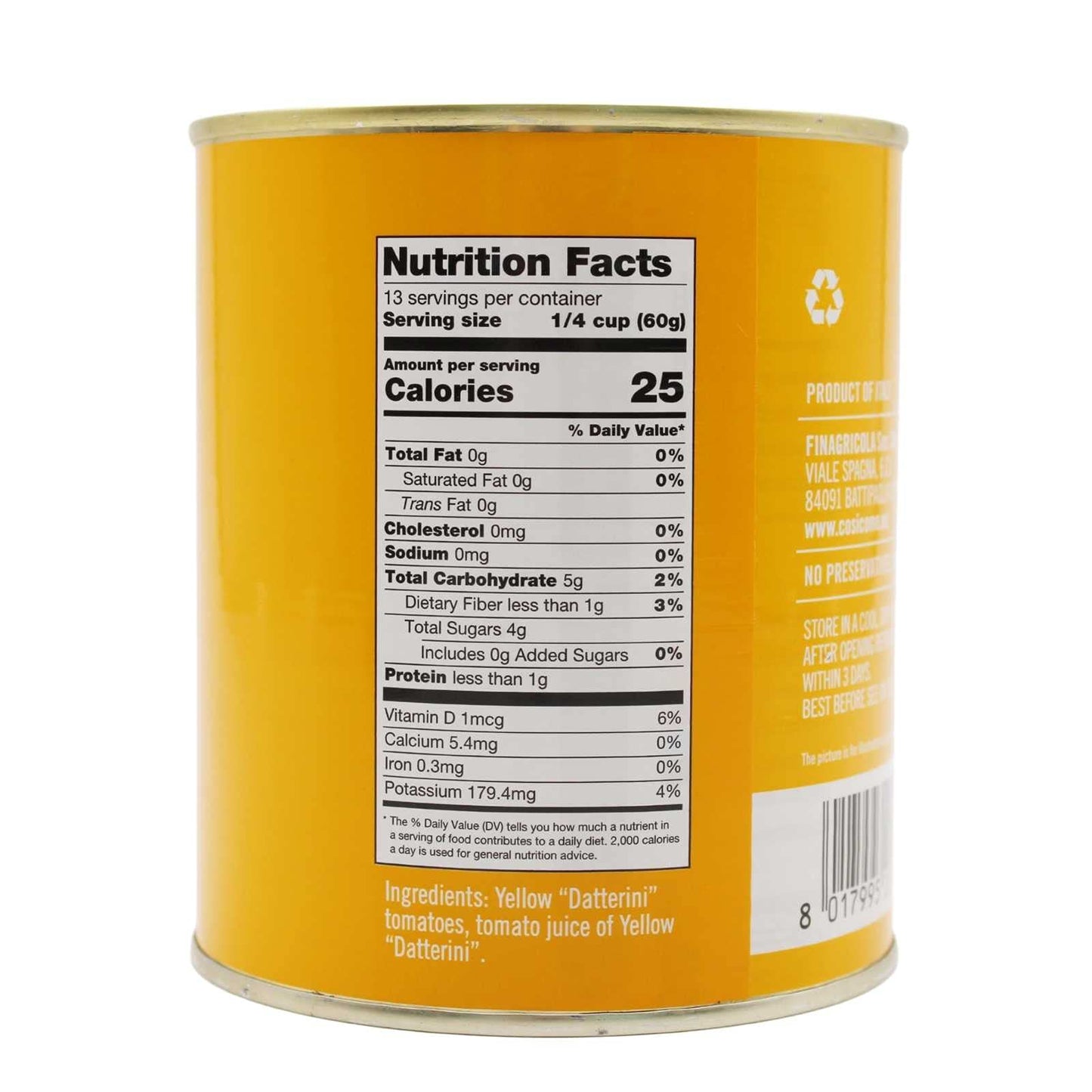 Così Com'è Italian Yellow CherryTomatoes in Puree, Pomodorini, Daterini - 28.22 oz, No additives, No preservatives, Non-GMO, Product of Italy - Pack of 3