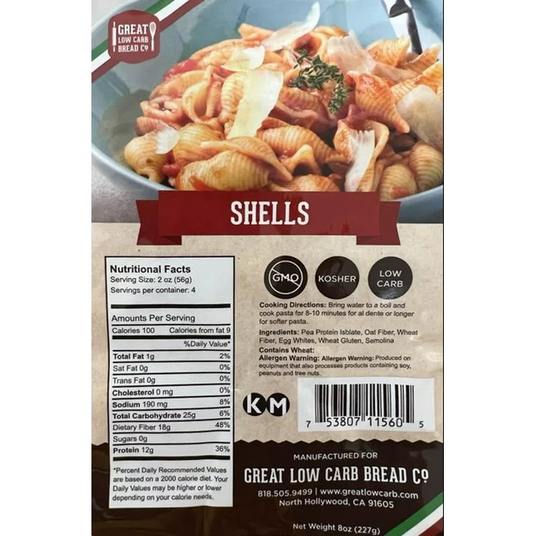 Great Low Carb Pasta Shells 8oz