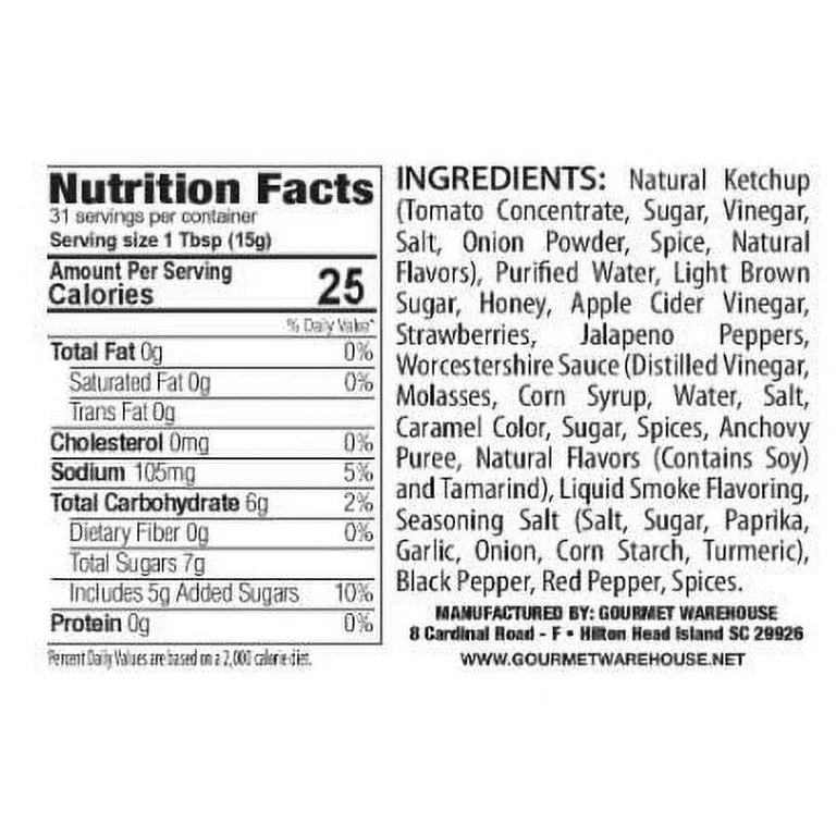 Gourmet Warehouse Kickin' Strawberry BBQ Sauce, 16 oz - Gluten Free, No HFCS - Pack of 2
