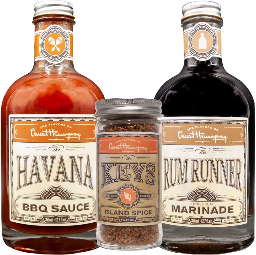 The Flavors of Ernest Hemingway Sampler Bundle - The Havana BBQ Sauce, The Rum Runner Marinade, The Keys Island Spice Rub