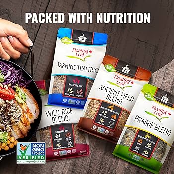 Floating Leaf Rice Variety Pack - Jasmine Thai Rice Trio, Wild Rice Blend, Prairie Blend and Ancient Field Blend - Non Gluten, Non-Gmo, Kosher, Vegan - Pack of 4