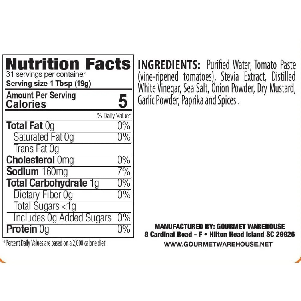 Gourmet Warehouse No Sugar Added Ketchup, Handcrafted In Small Batches Gluten-Free, HFCS-Free, Keto Friendly Delicious Sauce, 16 oz - Pack of 2