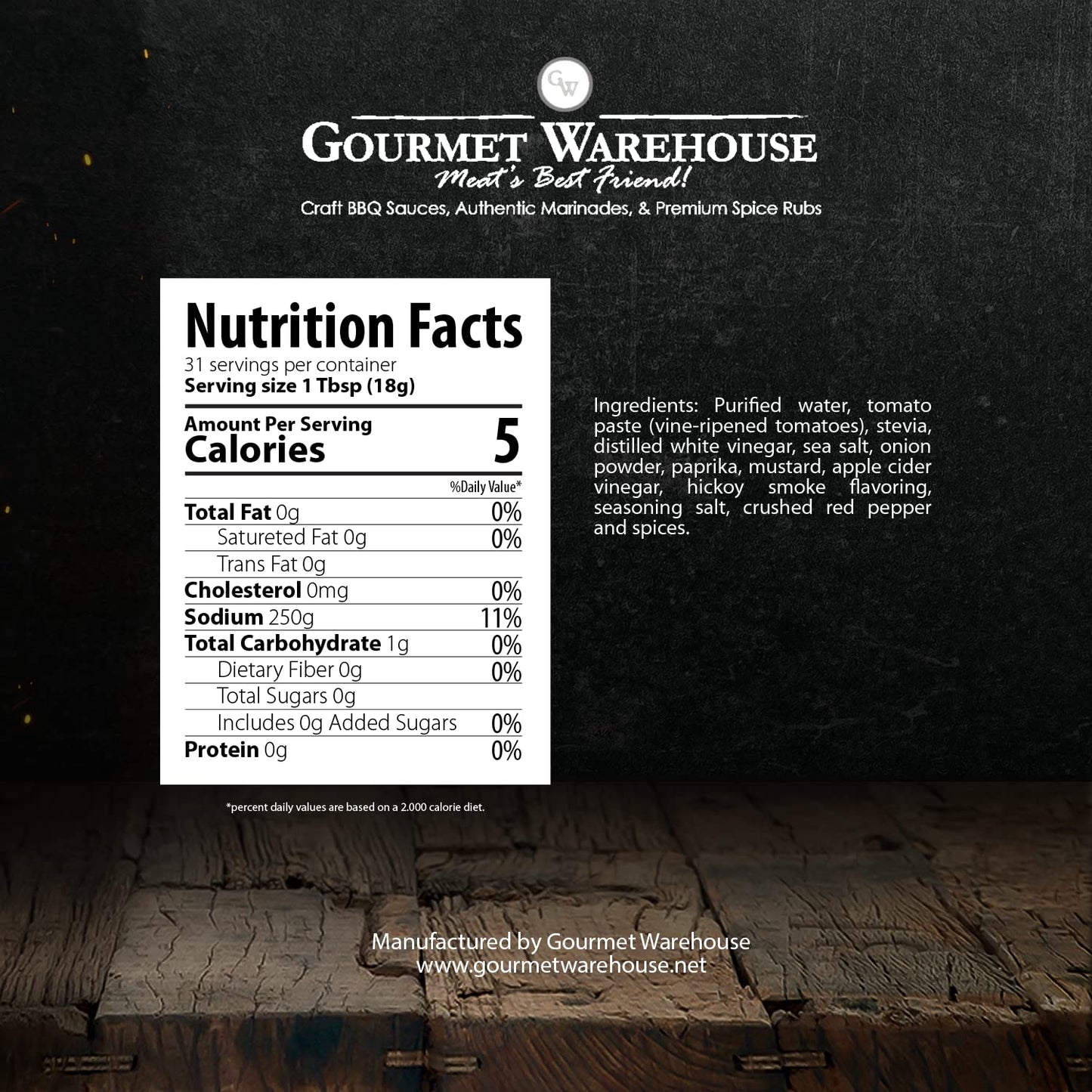 Gourmet Warehouse Sugar Free BBQ Sauce, Handcrafted In Small Batches Gluten-Free, HFCS-Free, Keto Friendly, Paleo, Delicious Sauce, 16 oz - Pack of 2
