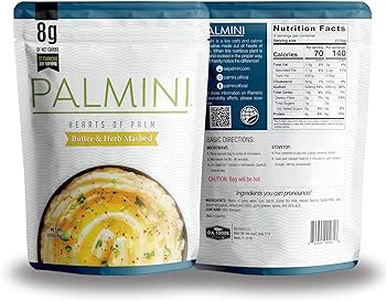 Palmini Butter & Herb Mashed Low Carb, Low Calorie Hearts of Palm Mashed - 8 oz Pouch - Pack of 6