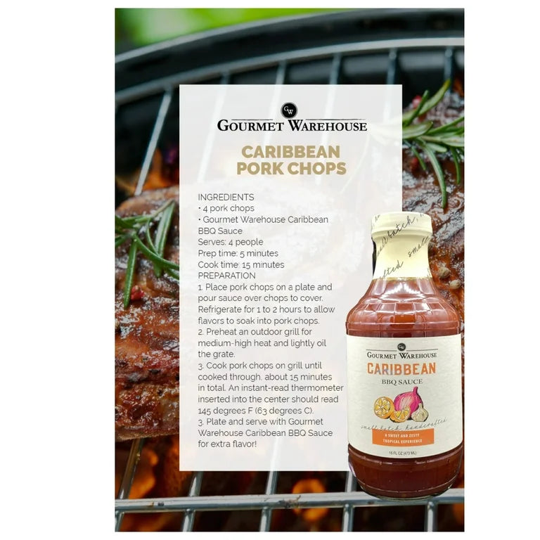 Gourmet Warehouse Caribbean Style Barbecue BBQ Sauce, 16 oz - Gluten Free, No HFCS - Pack of 2