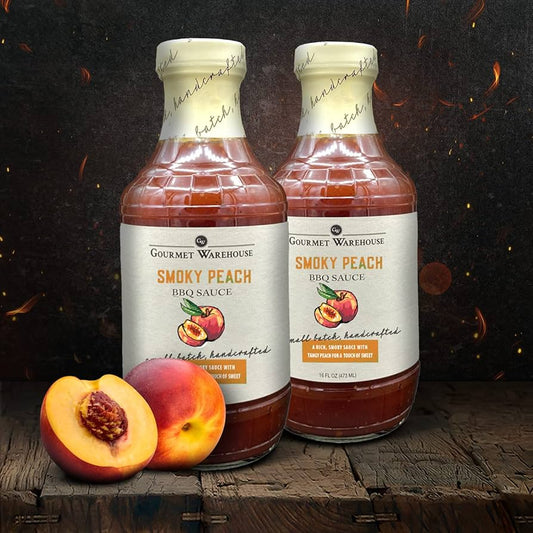 Gourmet Warehouse Smoky Peach Barbecue BBQ Sauce, 16 oz - Gluten Free, No HFCS - Pack of 2
