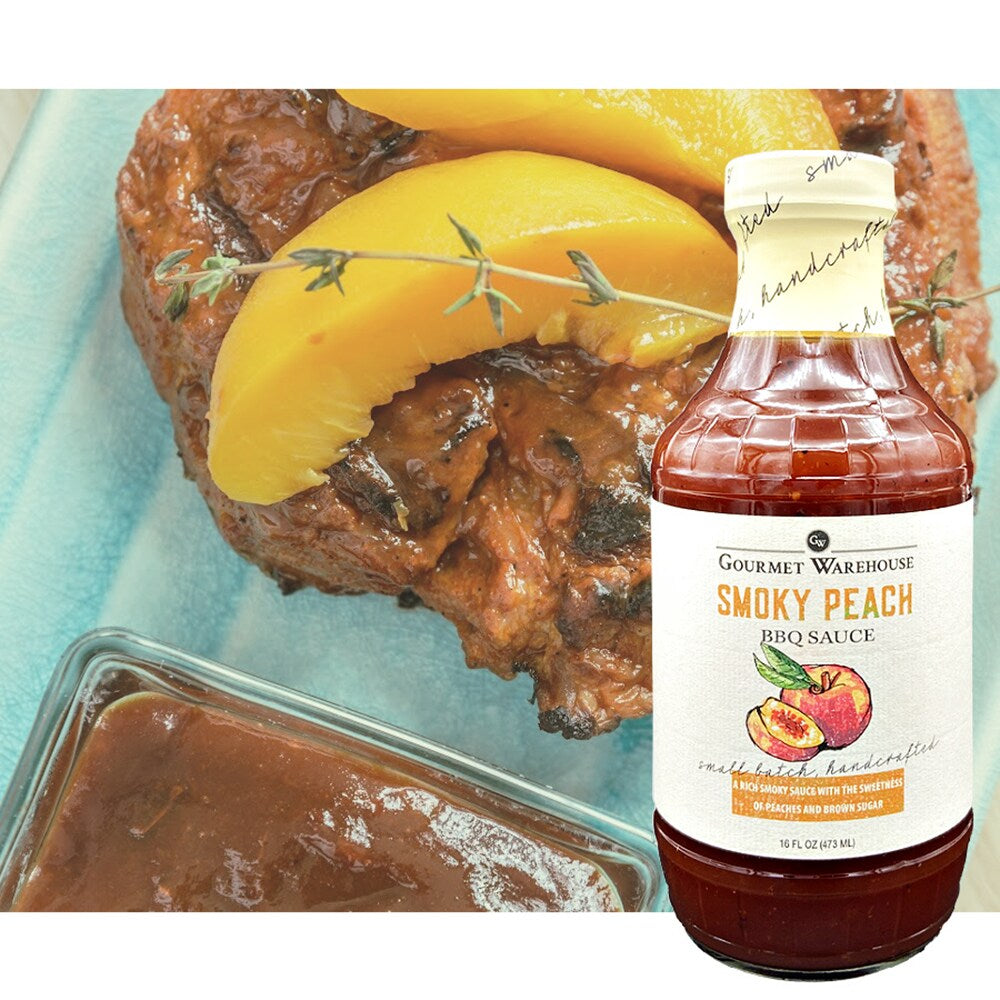 Gourmet Warehouse Smoky Peach Barbecue BBQ Sauce, 16 oz - Gluten Free, No HFCS - Pack of 2