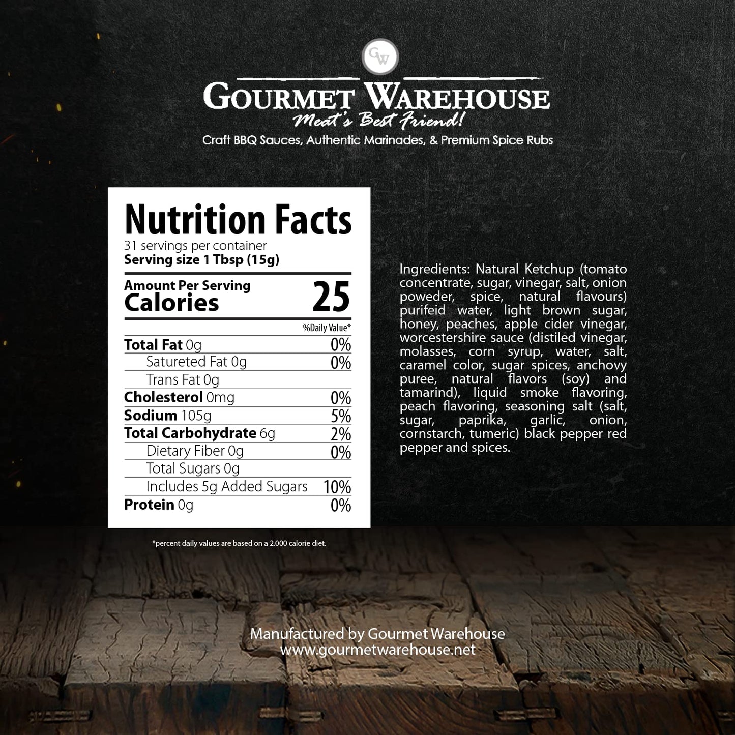 Gourmet Warehouse Smoky Peach Barbecue BBQ Sauce, 16 oz - Gluten Free, No HFCS - Pack of 2