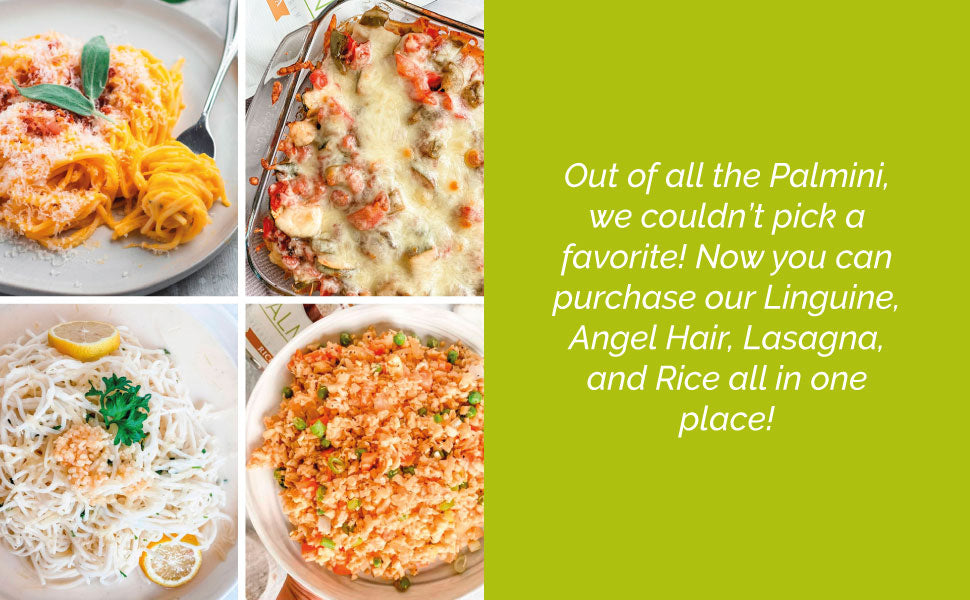 Palmini Pouch Variety Pack (Hearts of Palm) - Linguine | Angel Hair | Lasagna | Rice | Mashed Gluten Free - Pack of 5